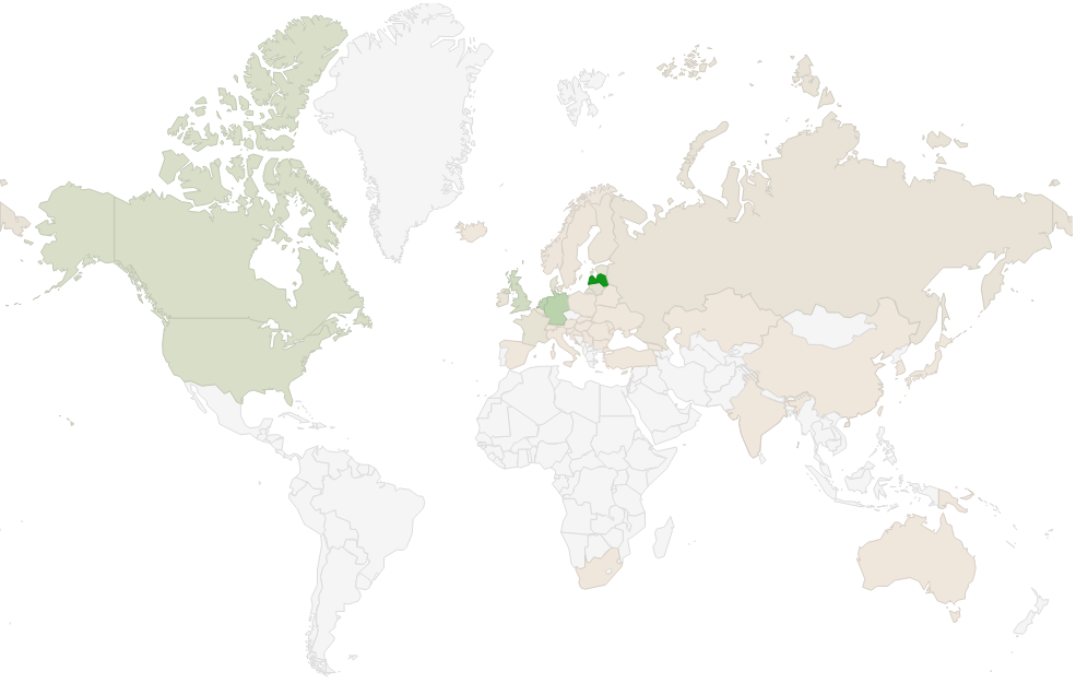 In which countries are Latvian sites physically located? Hosting countries map