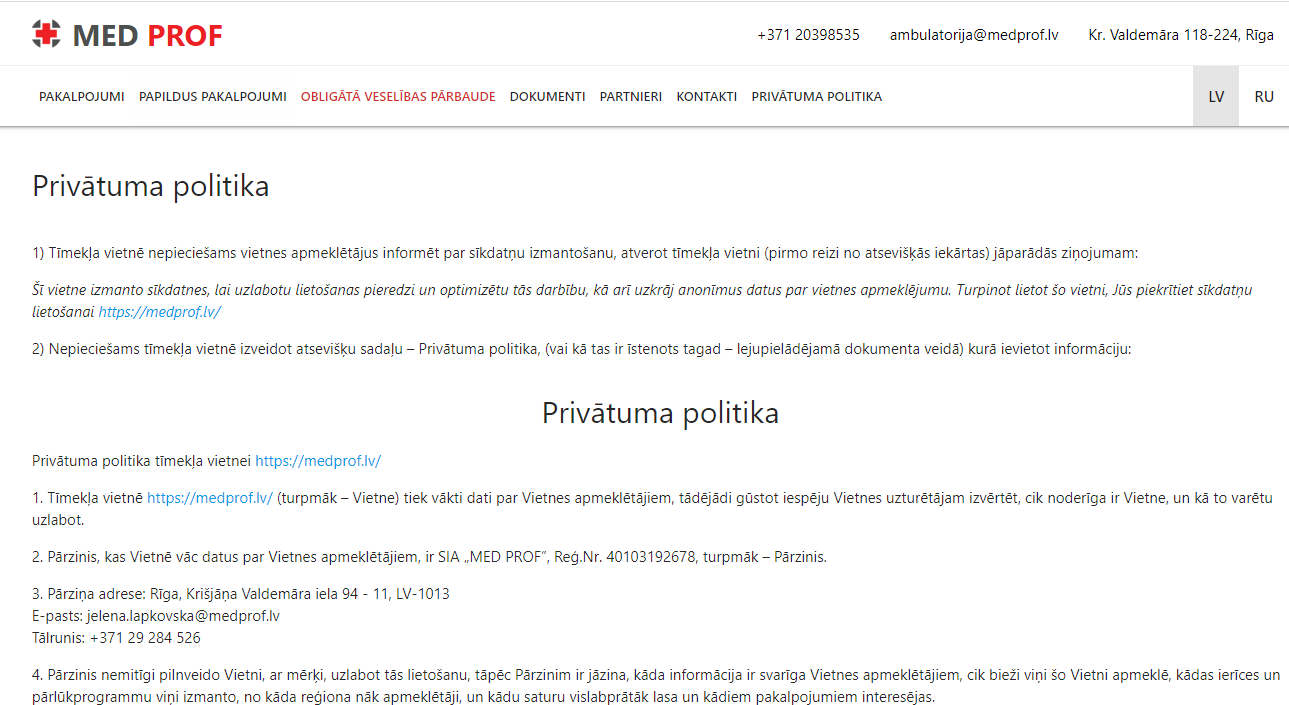 Strona wdrożenia polityki prywatności z opisem praktyk dotyczących danych użytkownika i powiadomień o plikach cookie.